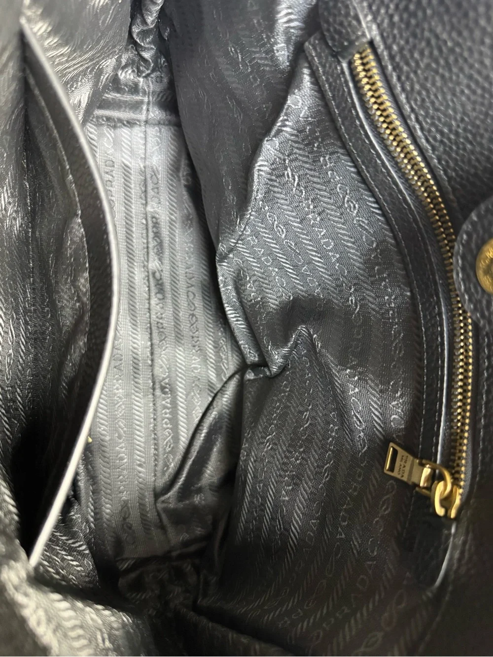 Prada Vitello Phenix Leather Double Handle Tote Black Gold Hardware